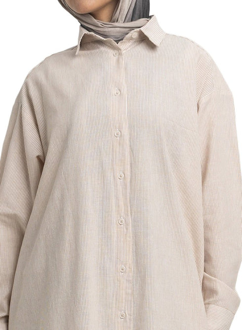 Beige - Design 1 Striped - Linen Dress Shirt - Khotwh