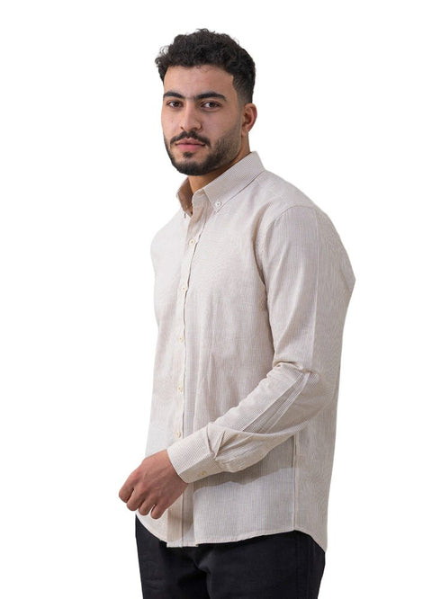 Beige - Design 1 Striped Linen Shirt - Khotwh