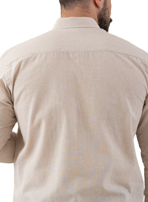 Beige - Design 1 Striped Linen Shirt - Khotwh