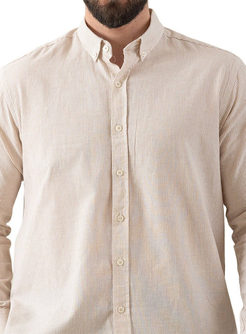 Beige - Design 1 Striped Linen Shirt - Khotwh