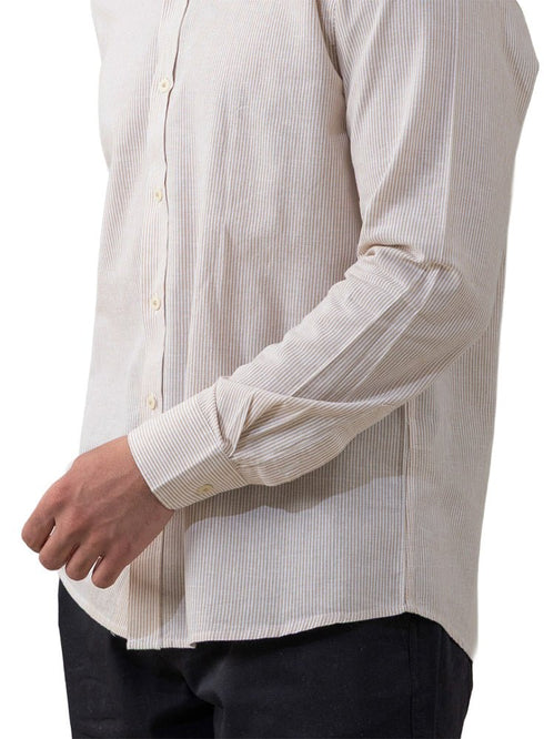 Beige - Design 1 Striped Linen Shirt - Khotwh