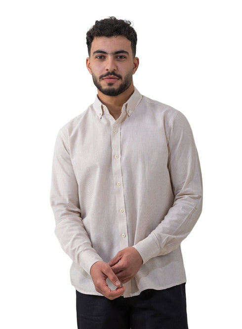 Beige - Design 1 Striped Linen Shirt - Khotwh