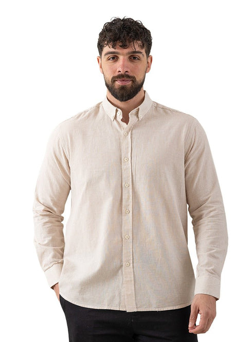Beige - Design 1 Striped Linen Shirt - Khotwh