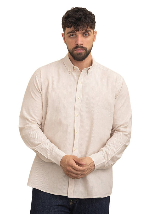 Beige-Design 1 Striped Oxford Shirt - Khotwh