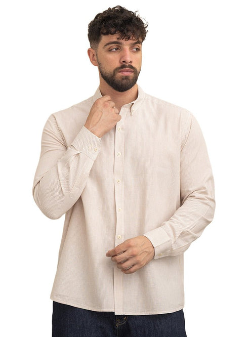 Beige-Design 1 Striped Oxford Shirt - Khotwh