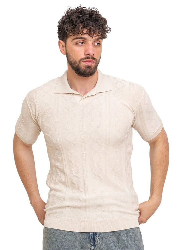 Beige Design 1172Knit Polo Neck - T-Shirt - Khotwh