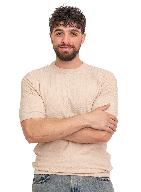 Beige Design 1175Knit Rount T-Shirt - Khotwh