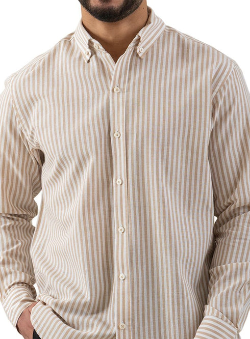 Beige - Design 2 Striped Linen Shirt - Khotwh