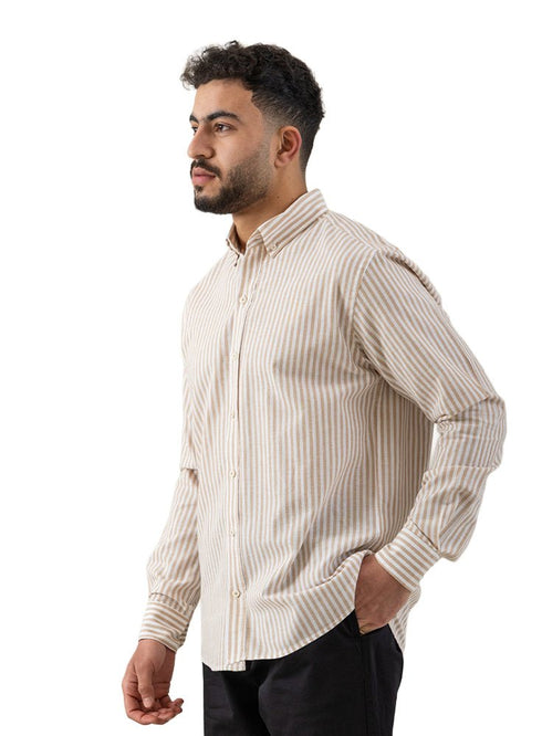 Beige - Design 2 Striped Linen Shirt - Khotwh