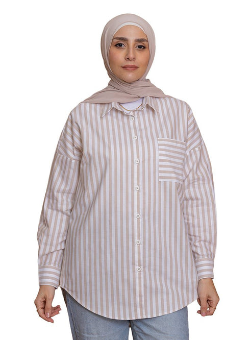 Beige - Design 3 Pocket S - Over Size Shirt - Khotwh