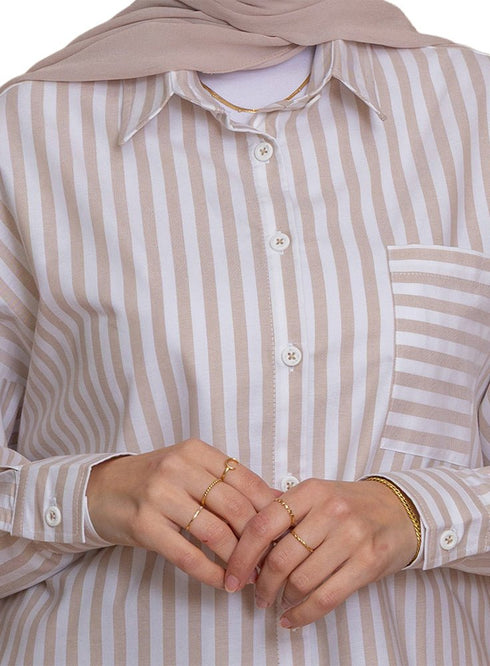 Beige - Design 3 Pocket S - Over Size Shirt - Khotwh