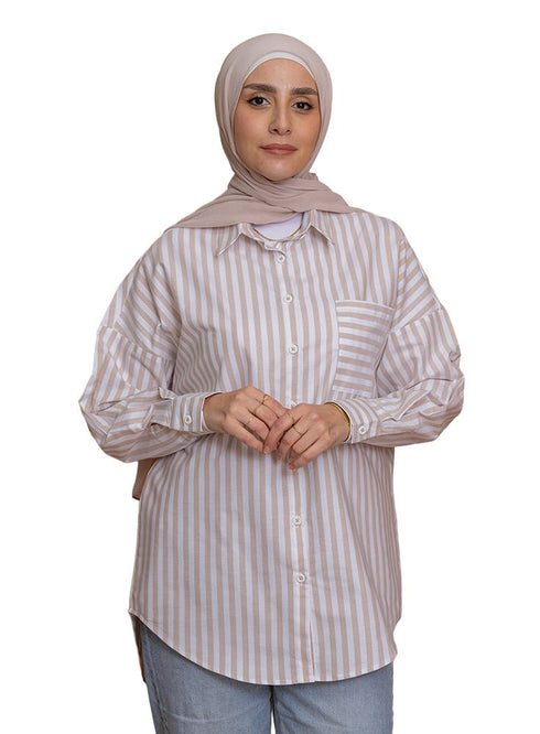Beige - Design 3 Pocket S - Over Size Shirt - Khotwh