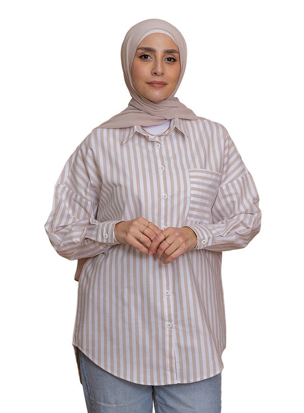 Beige - Design 3 Pocket S - Over Size Shirt - Khotwh
