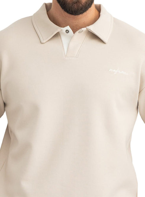 Beige Design 3083 NF-Polo Neck T-Shirt - Khotwh