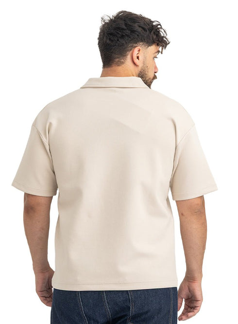 Beige Design 3083 NF-Polo Neck T-Shirt - Khotwh