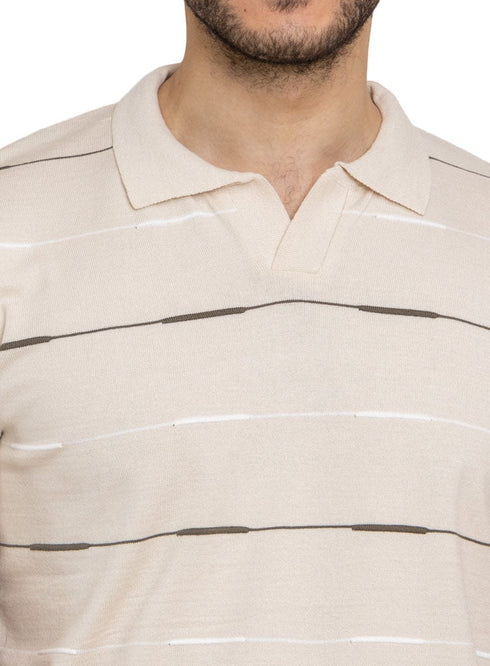 Beige Design 7 - F - Polo Neck T-Shirt - Khotwh