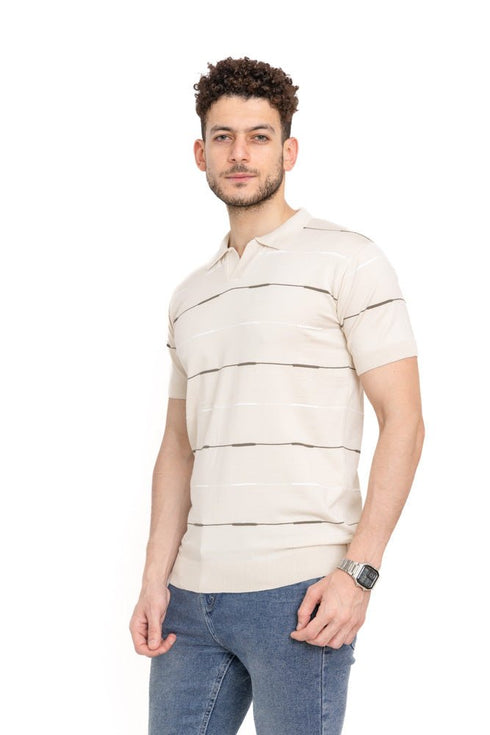 Beige Design 7 - F - Polo Neck T-Shirt - Khotwh