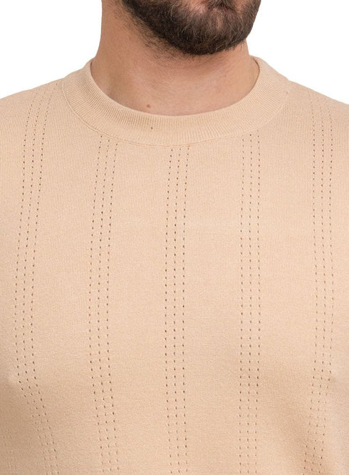 Beige Design 7512Knit Rount T-Shirt - Khotwh