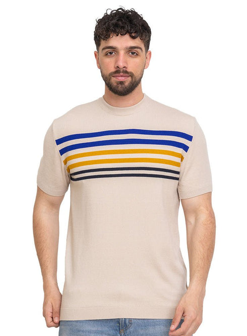 Beige Design 7522Knit Rount T-Shirt - Khotwh