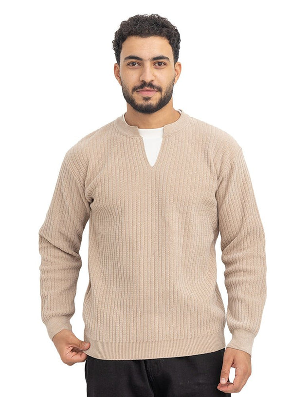 Beige Double-Layerd Round Pullover - Khotwh