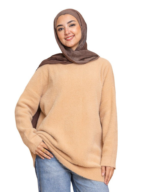 Beige Fluffy Over Size Pullover - Khotwh