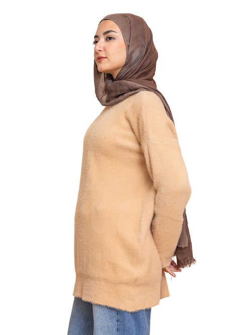 Beige Fluffy Over Size Pullover - Khotwh