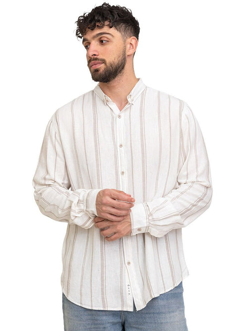 Beige - Ki - Striped Shirt - Khotwh