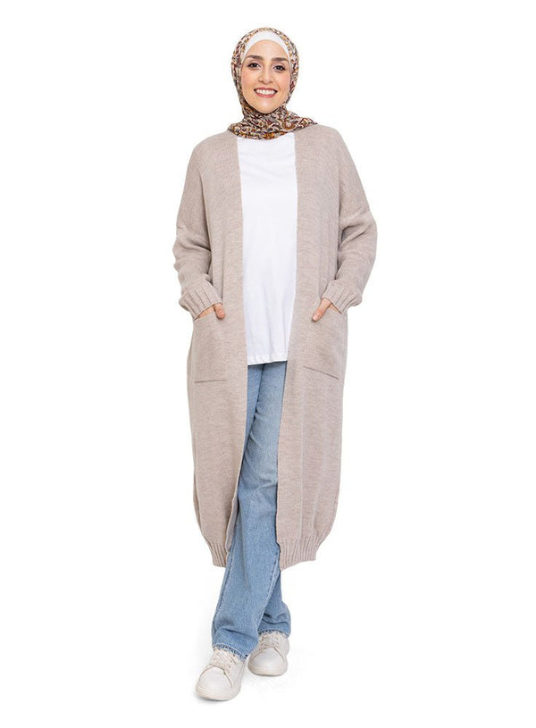 Beige Knit - Long Cardigan - Khotwh