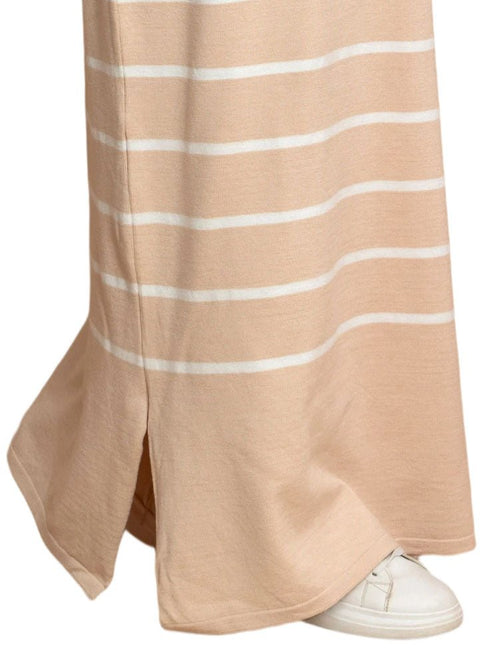 Beige Long - Striped Dress - Khotwh