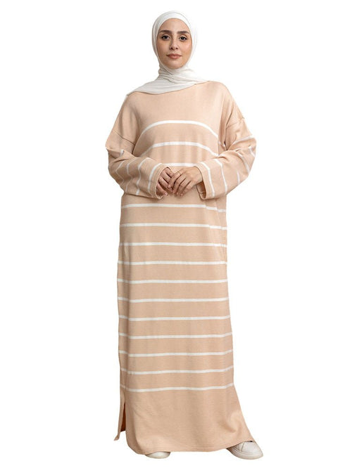 Beige Long - Striped Dress - Khotwh