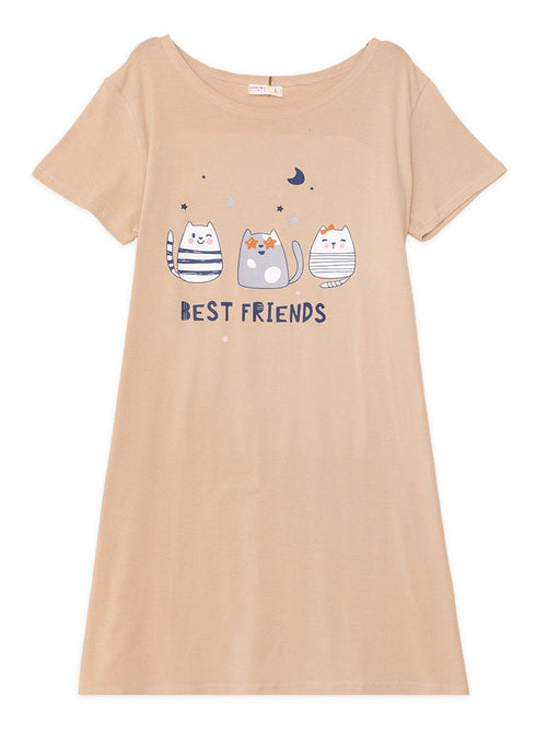 Beige Night Shirt - Design 1 - Khotwh