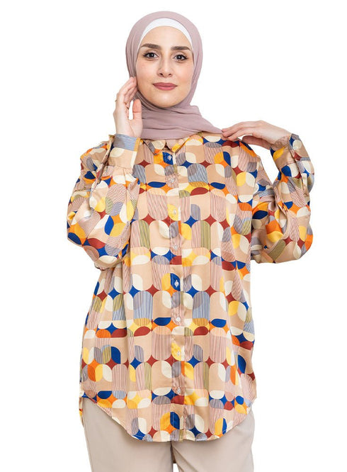 Beige P - Satin Over Size Shirt Style 2 - Khotwh
