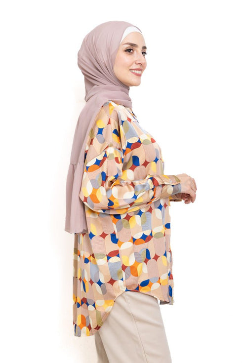Beige P - Satin Over Size Shirt Style 2 - Khotwh