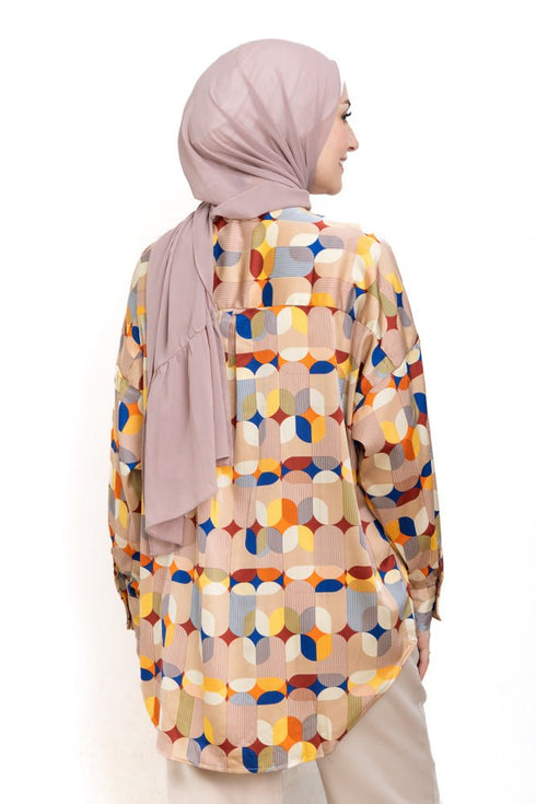 Beige P - Satin Over Size Shirt Style 2 - Khotwh