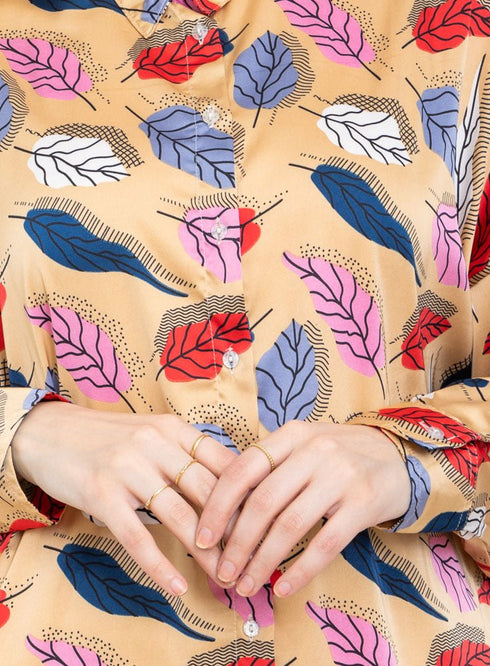 Beige P - Satin Over Size Shirt Style 3 - Khotwh