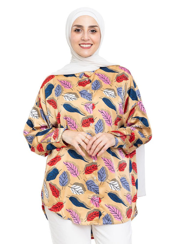 Beige P - Satin Over Size Shirt Style 3 - Khotwh