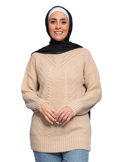Beige plait pullover - Khotwh