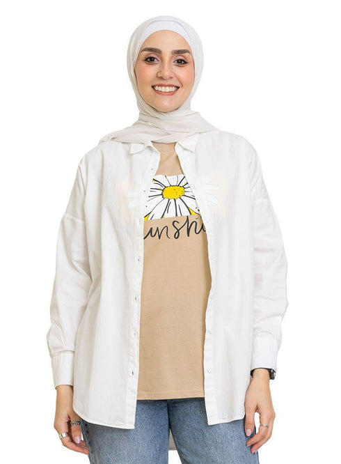 Beige Printed O.S Short - Sleeve Design 12 - Khotwh