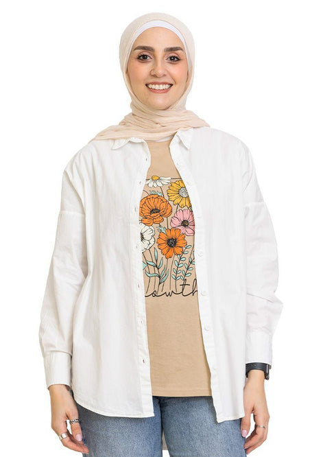 Beige Printed O.S Short - Sleeve Design 16 - Khotwh