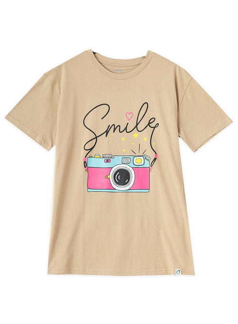 Beige Printed O.S Short - Sleeve Design 20 - Khotwh