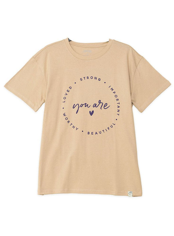 Beige Printed O.S Short - Sleeve Design 6 - Khotwh