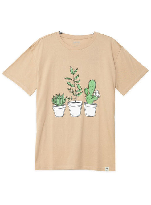 Beige Printed O.S Short - Sleeve Design 9 - Khotwh