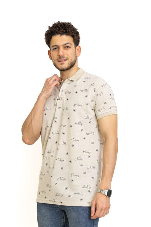 Beige Printed Polo Design 5 - Khotwh