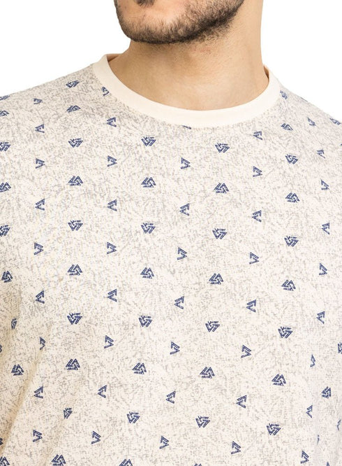 Beige Printed Round T-Shirt Design 1 - Khotwh