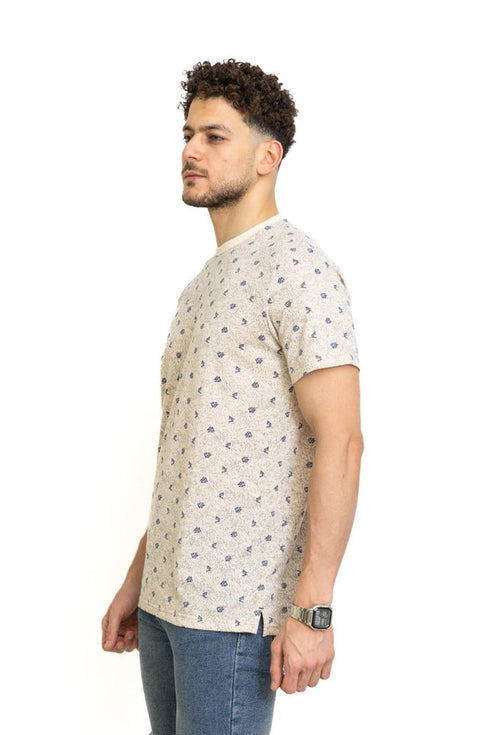 Beige Printed Round T-Shirt Design 1 - Khotwh