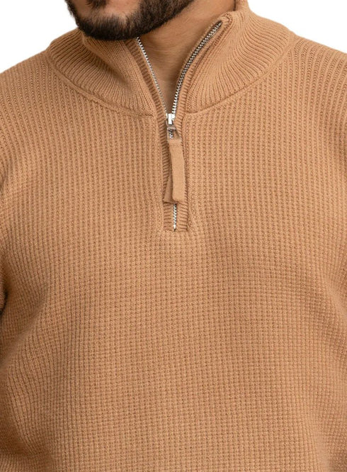 Beige Quarter Zipper Pullover - Khotwh