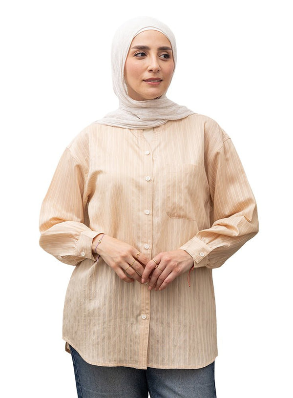 Beige RD - Striped V - Neck Shirt - Khotwh