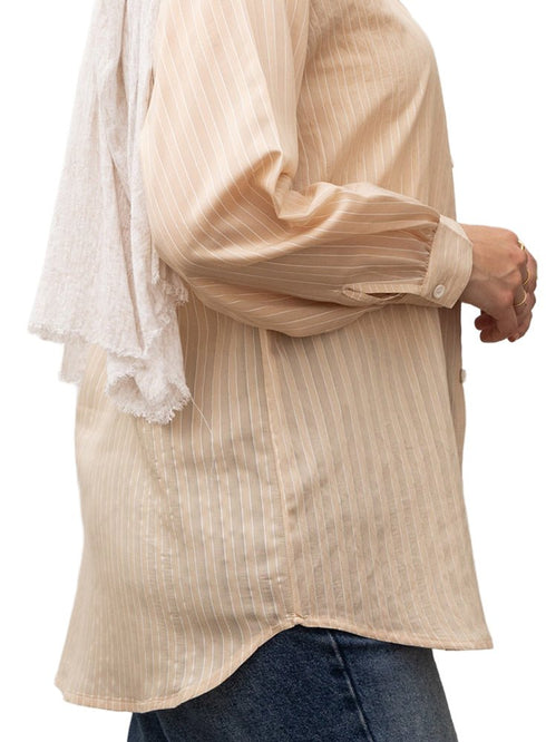 Beige RD - Striped V - Neck Shirt - Khotwh