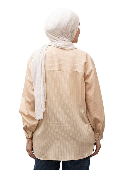 Beige RD - Striped V - Neck Shirt - Khotwh