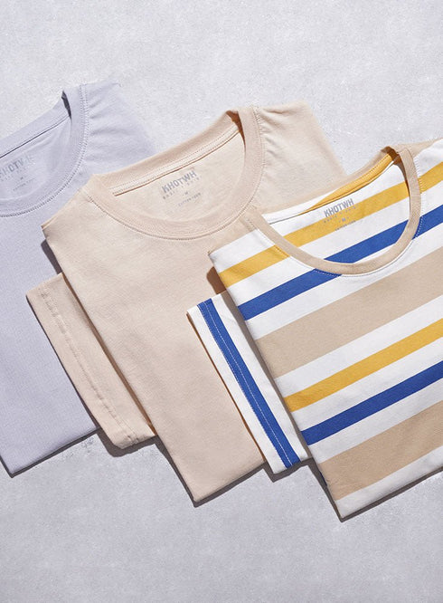 Beige Regular Round T-shirt - Khotwh